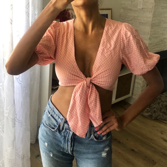 Lovers + Friends Tops - Lovers + Friends Pink Polka Dots Crop Top Lovers + Friends Tops - Lovers + Friends Pink Polka Dots Crop Top